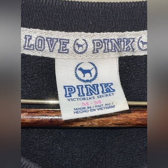 Victoria Secret Love Pink Black Fleece Pullover Sweatshirt - Size Medium - Picture 3 of 3
